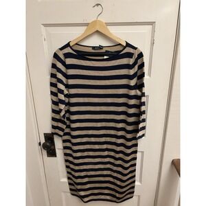 LAUREN Ralph Lauren Women's Navy Gold Metallic Striped Sweater Dress‎ L New $135
